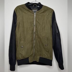 Distortion Men's Olive & Black Bomber Jacket Zip Up